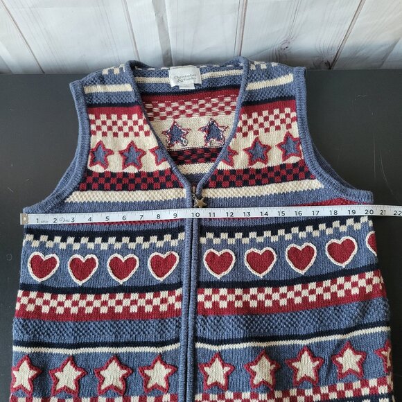 Vintage Christopher & Banks Hand Embroidered Front Zip Granny Knit Sweater Vest - Picture 5 of 6